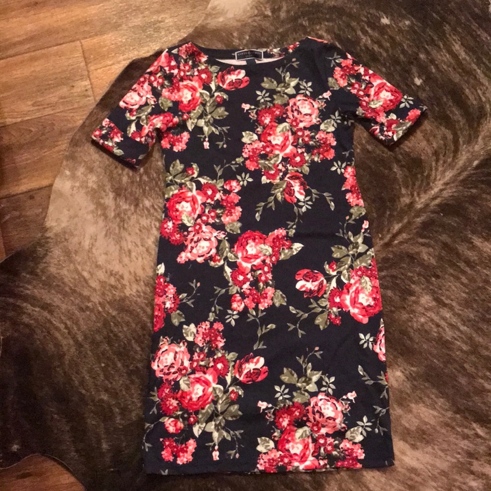 Karen Scott Sport Navy Blue Floral Cozy Dress XS